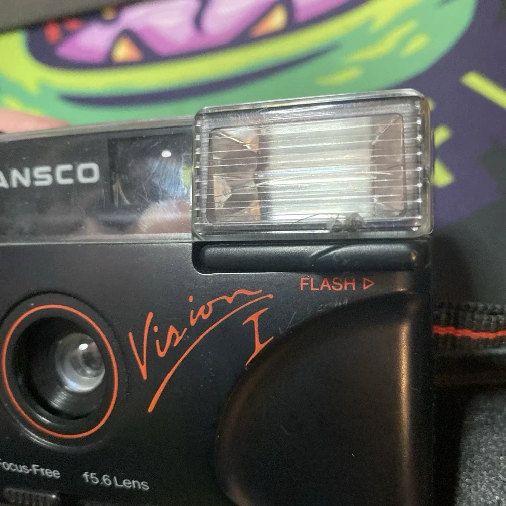 Vintage Camera ANSCO RED Flash focus free F5.6Lens  Black Red B2